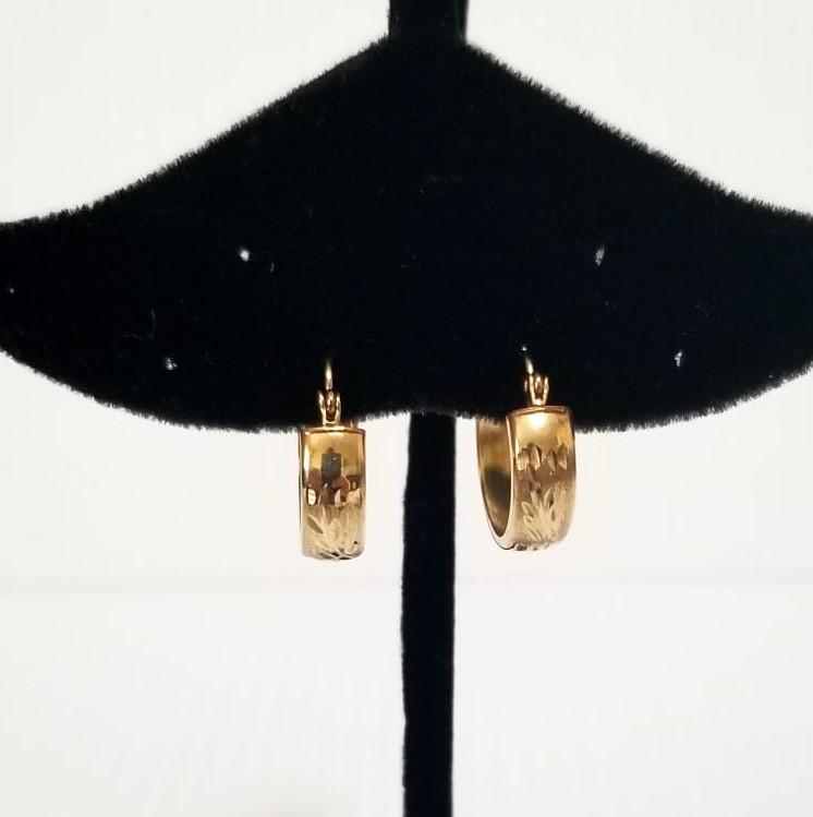 Nice Hand Carved 10KT Hoop Earrings (1 of 9)