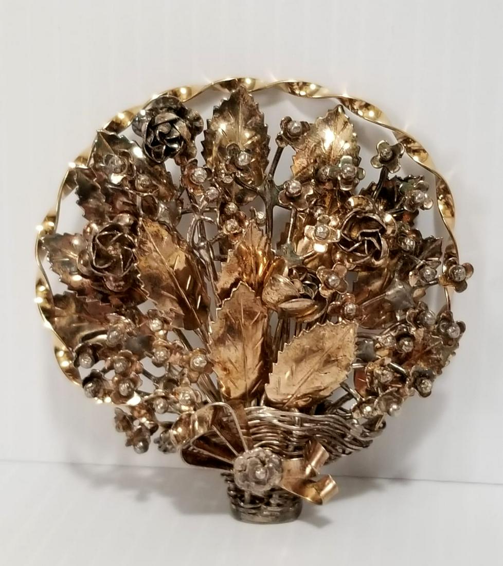 Vintage HOBE 925 Sterling 14KT Basket Pin Brooch (1 of 4)