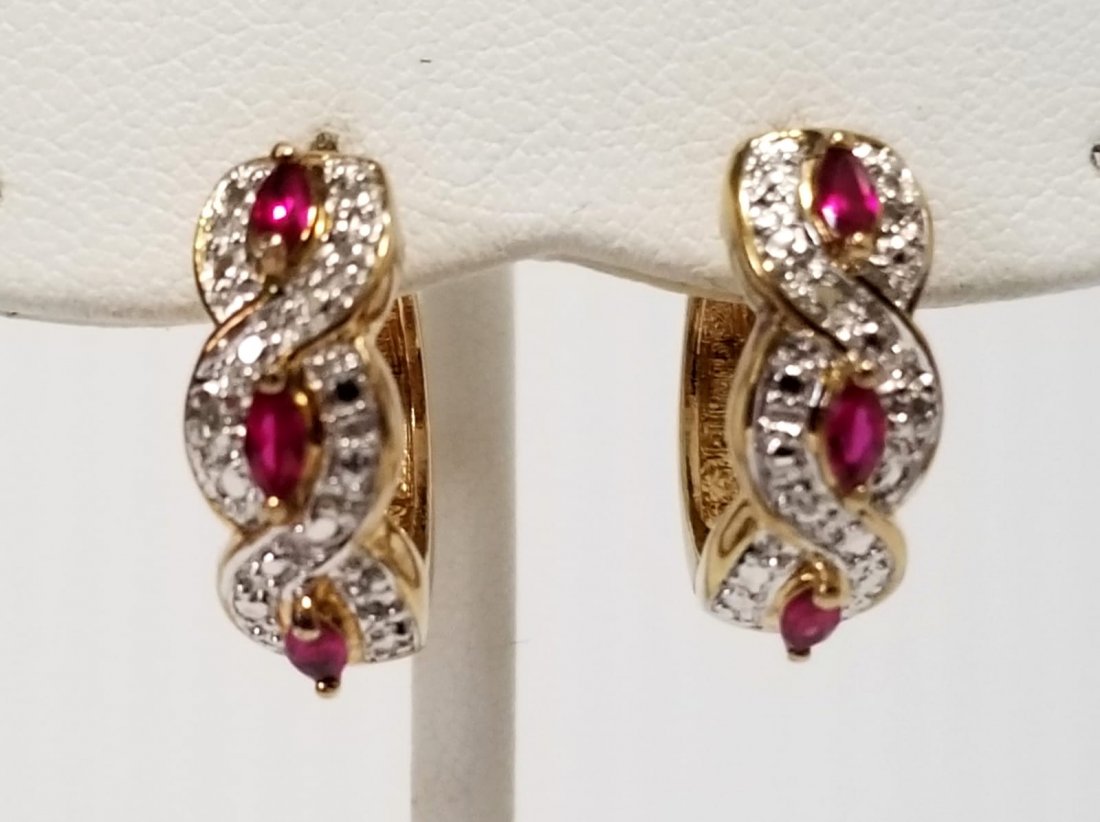 Beautiful 925 Sterling Ruby Hoop Earrings (1 of 7)