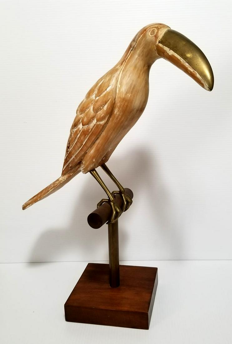 Vintage Hand Carved Wood & Brass Bird Sculpture (1 of 4)