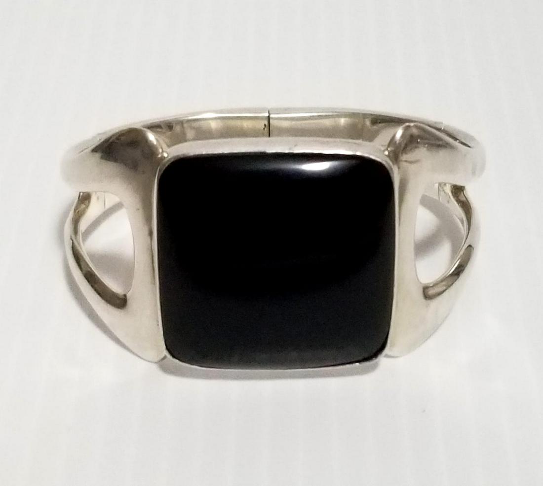 Amazing 925 Taxco Large Black Onyx Bracelet (1 of 6)