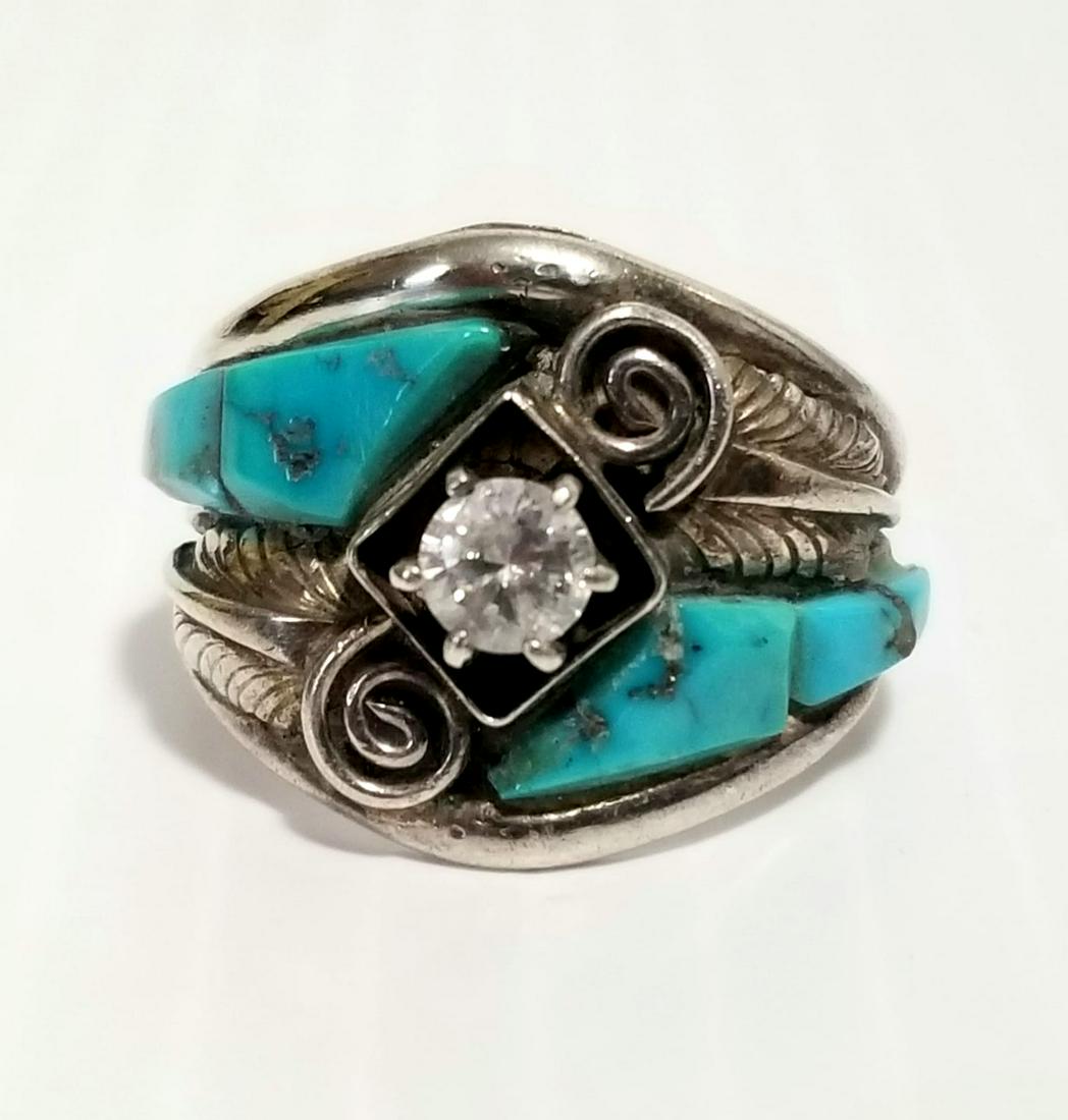 Amazing 925 Sterling Silver Indian Green Turquoise Ring (1 of 6)