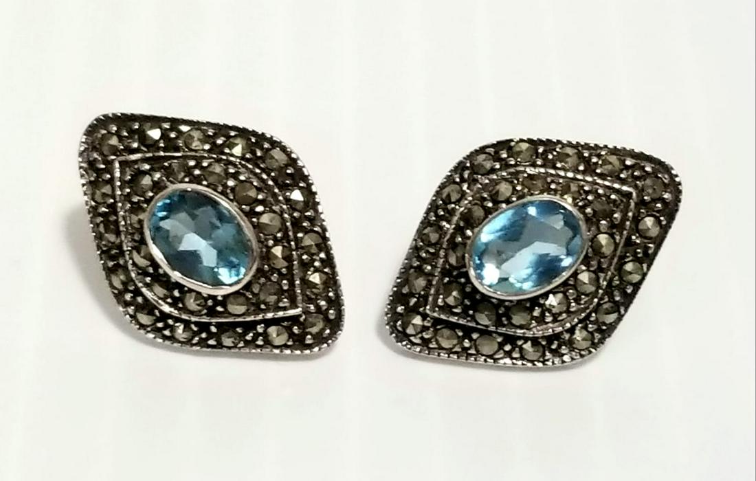 Beautiful 925 Sterling Aquamarine Marquesite Earrings (1 of 3)