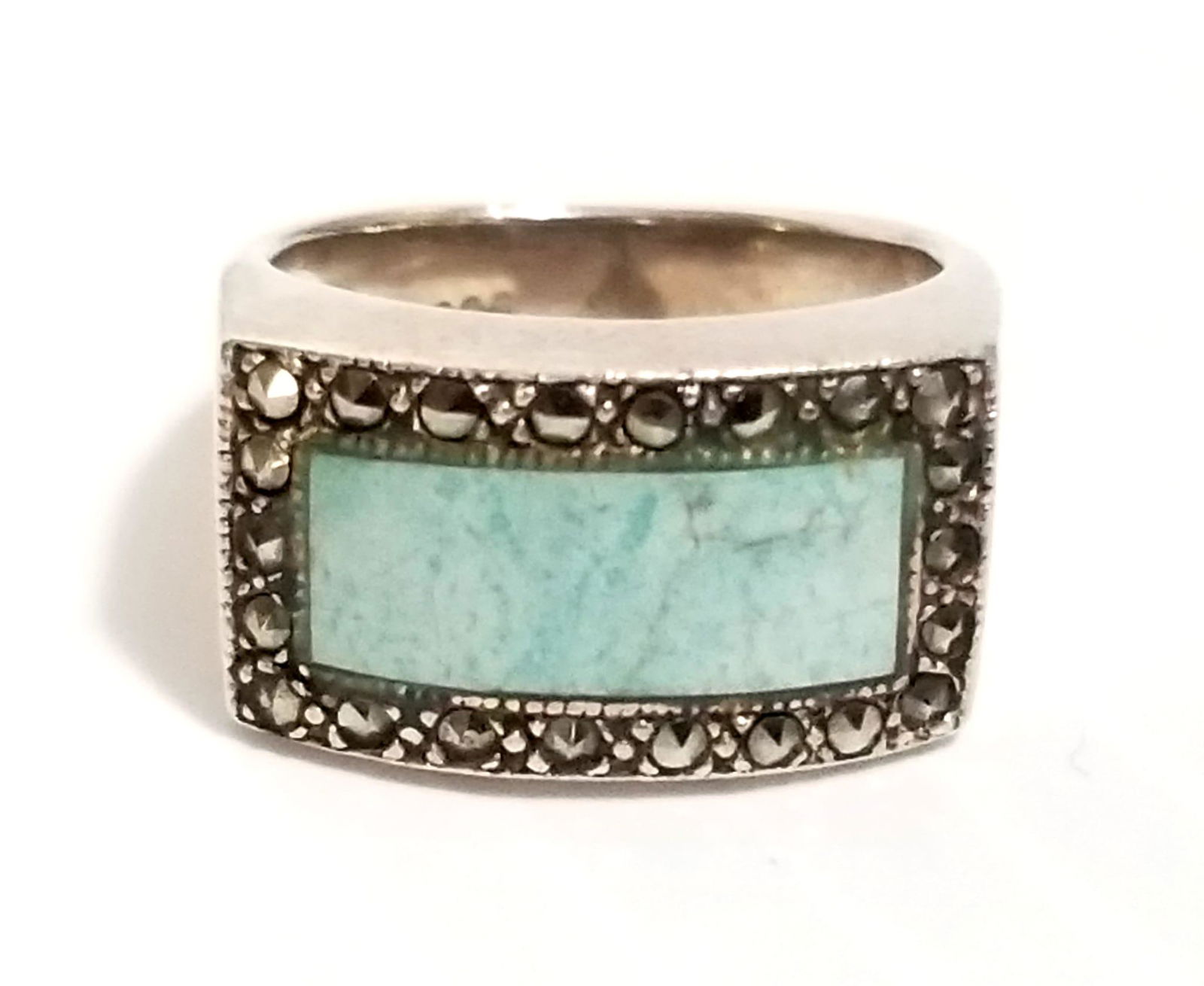 Nice 925 Marquesite Green Turquoise Ring (1 of 3)