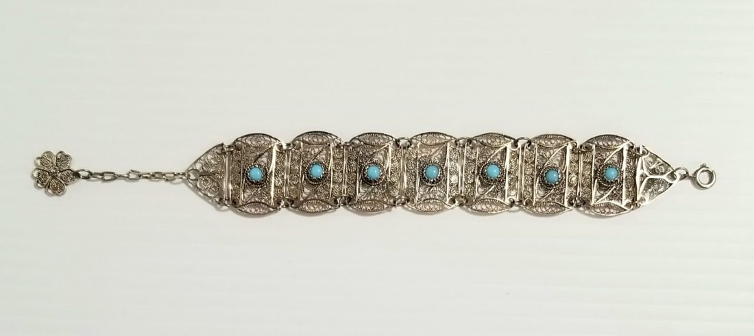 Beautiful Sterling Filigree Turquoise Bracelet (1 of 5)