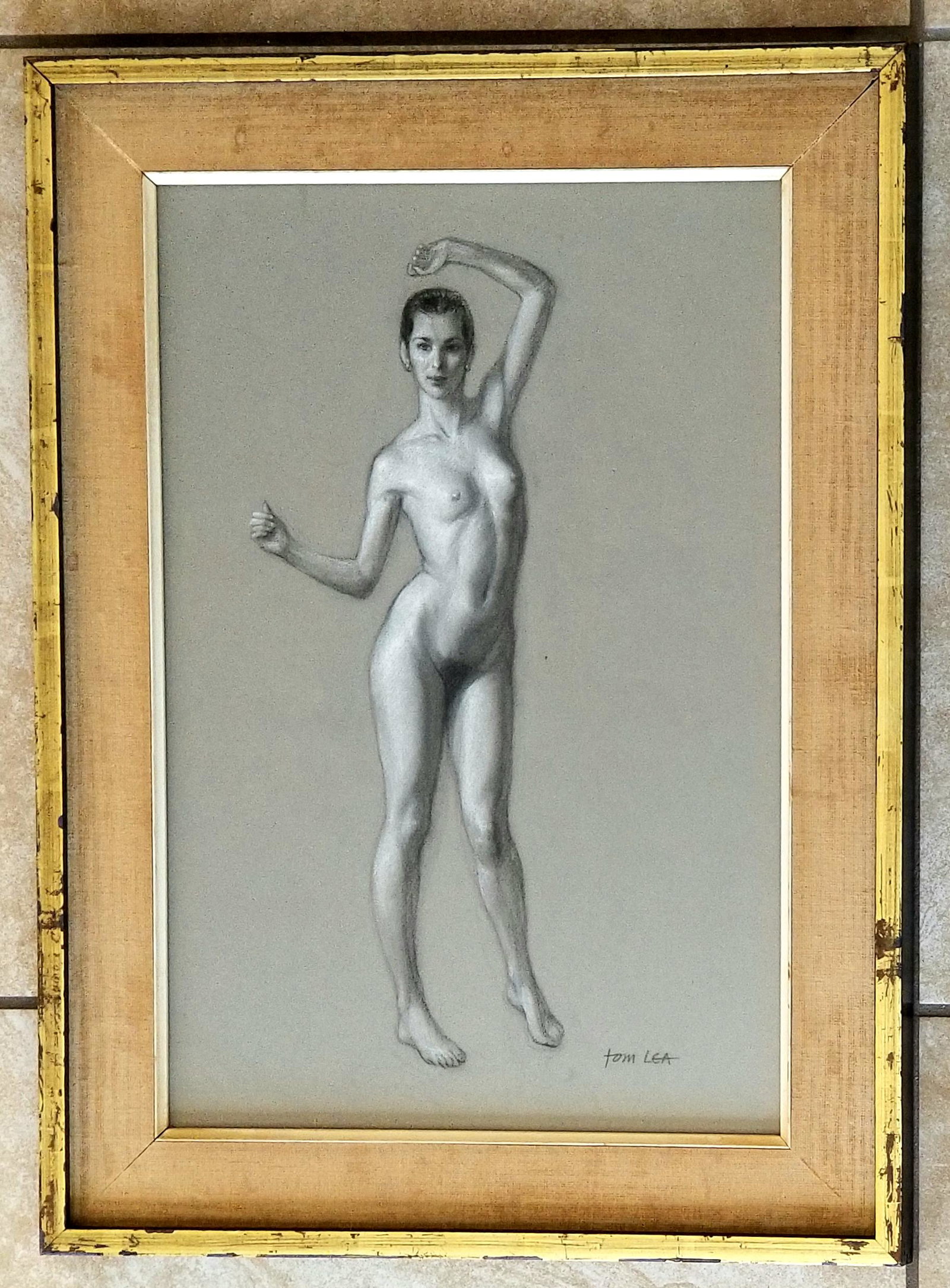 Amazing Tom Lea Nude Lady Charcoal Pastel: Attributed to Tom Lea, it does not have a COA. Medium: charcoal paster in paper, 22 x 16 inches. Provenance: private owner. Biography: 1907 - 2001. Born and raised in El Paso, Texas, Tom Lea was a pai