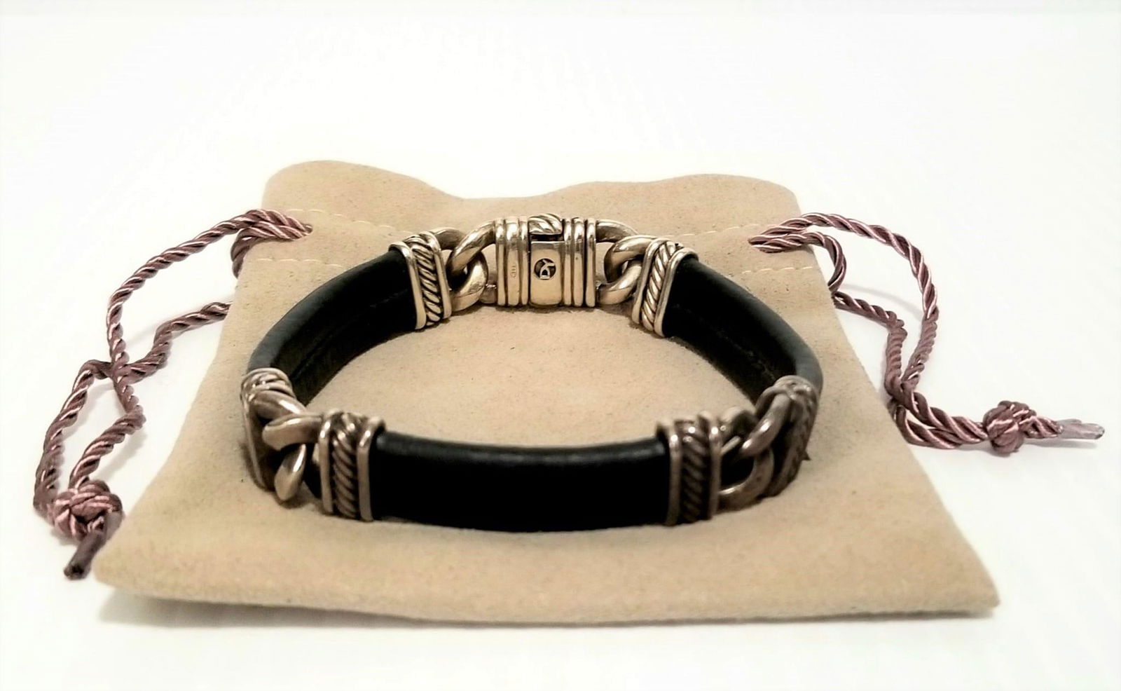 David Yurman 925 Black Leather Bracelet (1 of 4)