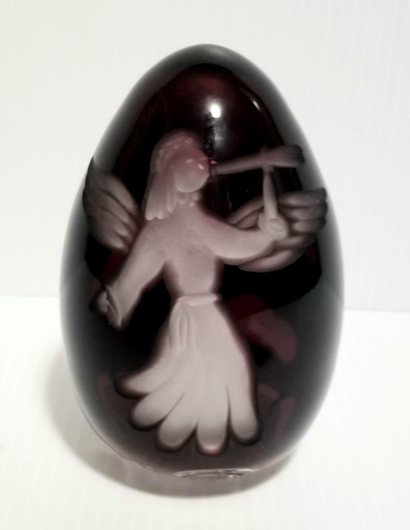 Beautiful Angel Cut Purple & Clear Egg Paperweight (1 of 3)