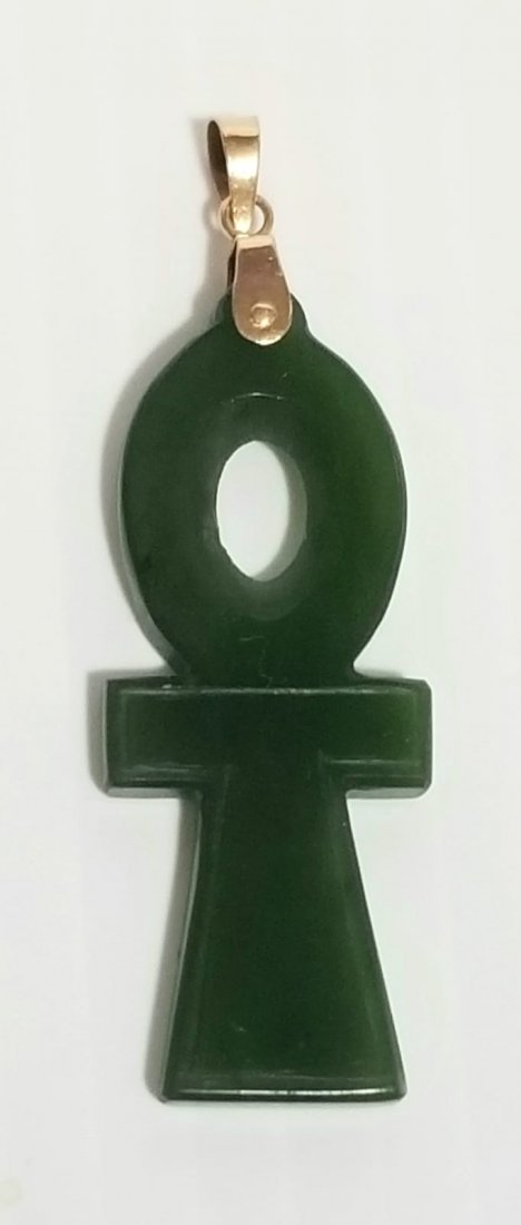 Nice 14KT Green Jade Ankh Cross Pendant (1 of 3)