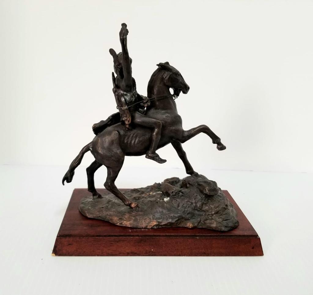 Frederic Remington The Scalp Bronze Sculpture: Frederic Remington, title: The Scalp, bronze sculpture, nice details, signed, 7 5/8 x 7 1/4 x 4 inches