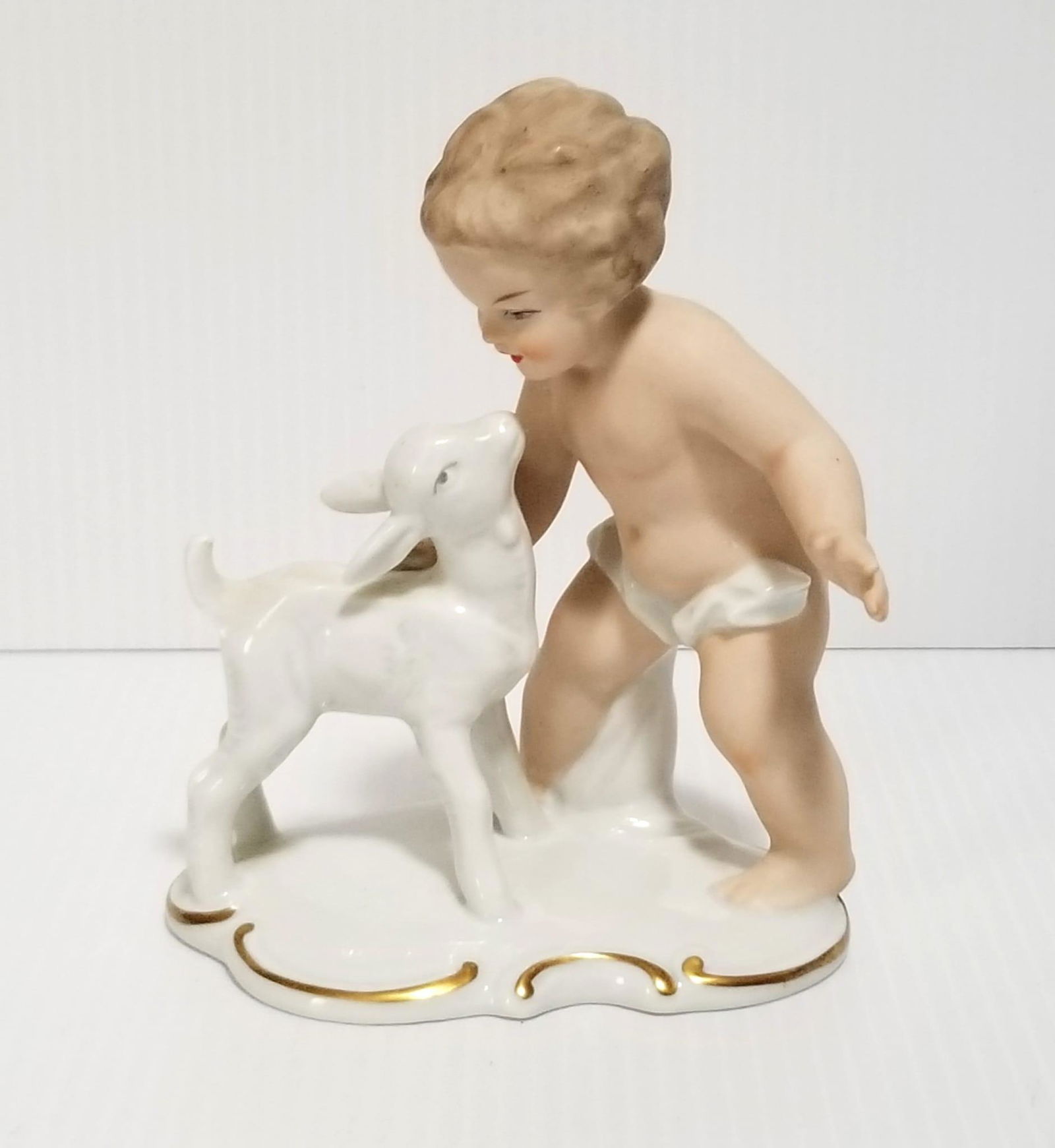 Beautiful Boy & Baby Goat Porcelain Figurine (1 of 5)