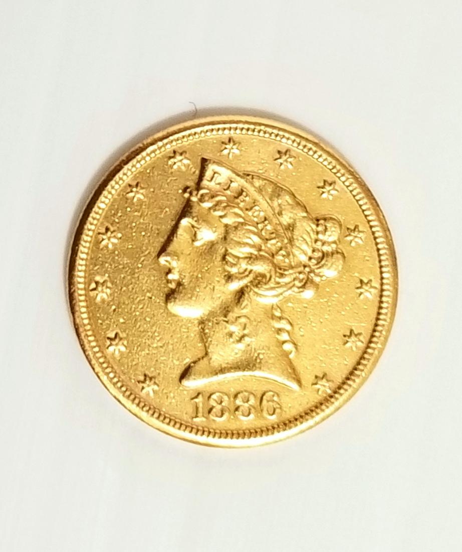 Amazing 22 KT 1886 Liberty 5 Dollars Coin (1 of 5)