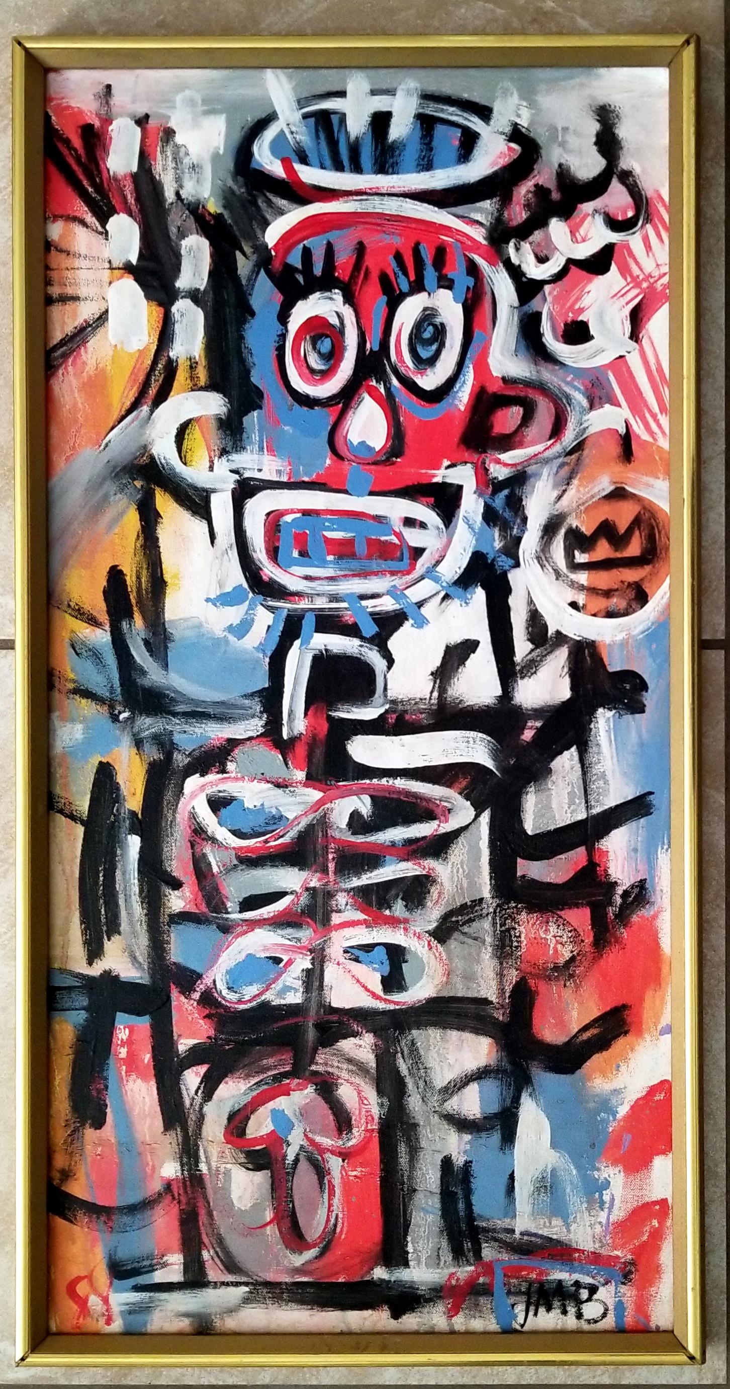 Jean-Michel Basquiat Oil Canvas: Attributed to Jean-Michel Basquiat, it does not have a COA. Medium: oil canvas. 31 x 16 inches. Provenance: private owner. Biography: 1960 - 1988. Noted for his graffiti street paintings under the nam
