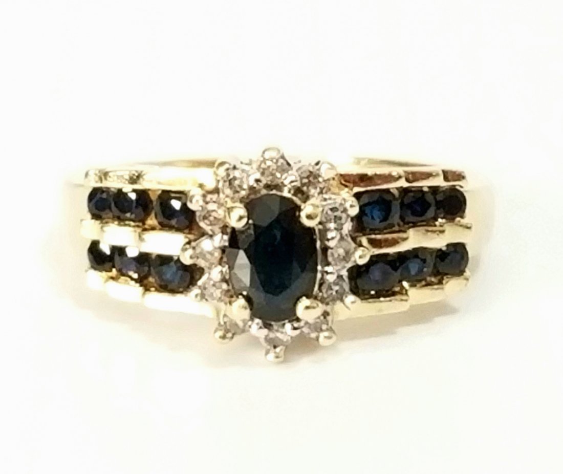 Amazing 14KT Dark Blue Sapphire Diamond Ring (1 of 7)