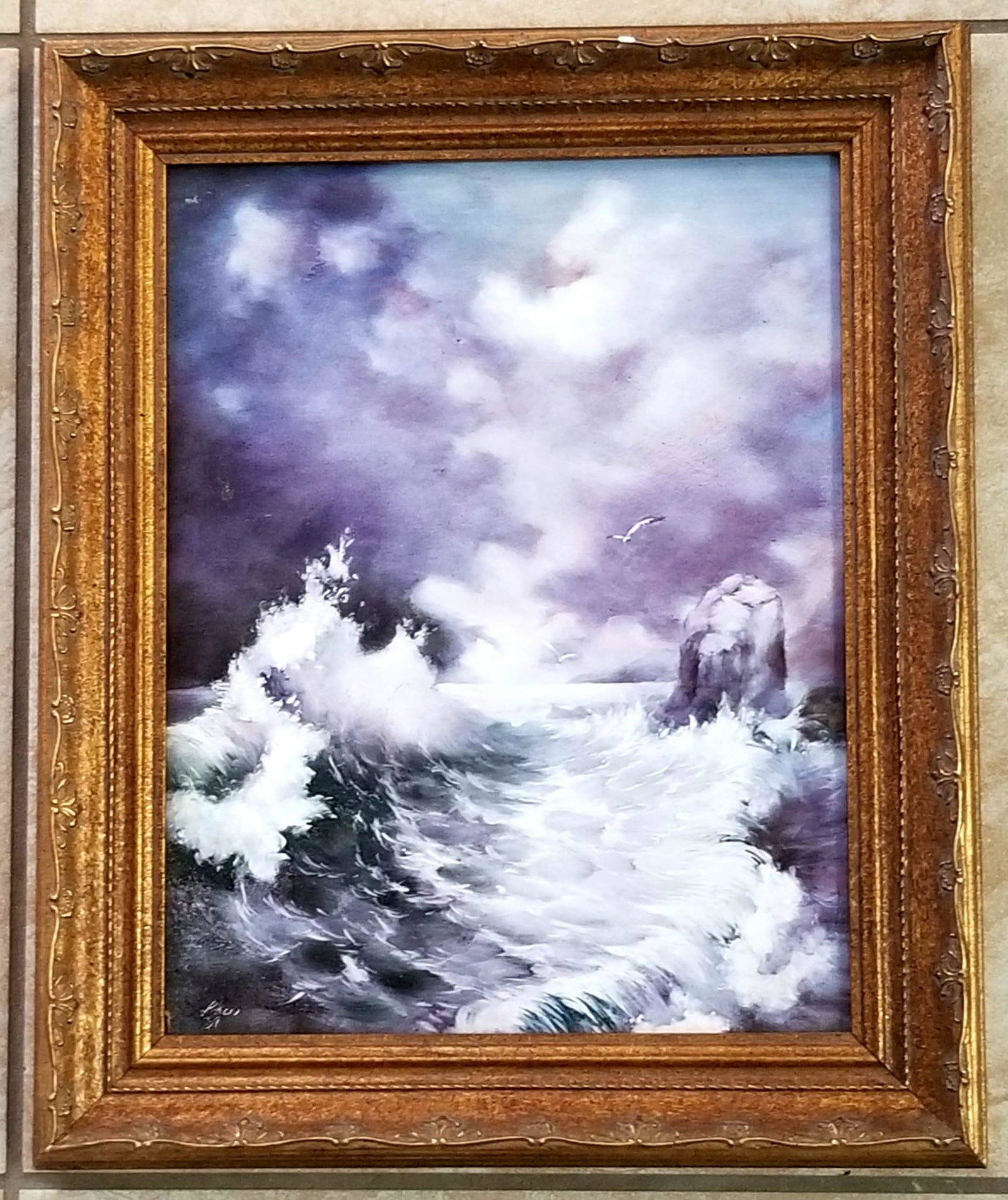 Amazing P. Kar Seashore Porcelain Plaque: Amazing P. Kar seashore porcelain plaque, 17 x 14 inches. Provenance: private owner. All authorship of items in this catalog are described according to the following terms: Signed [Artist Name] : In c