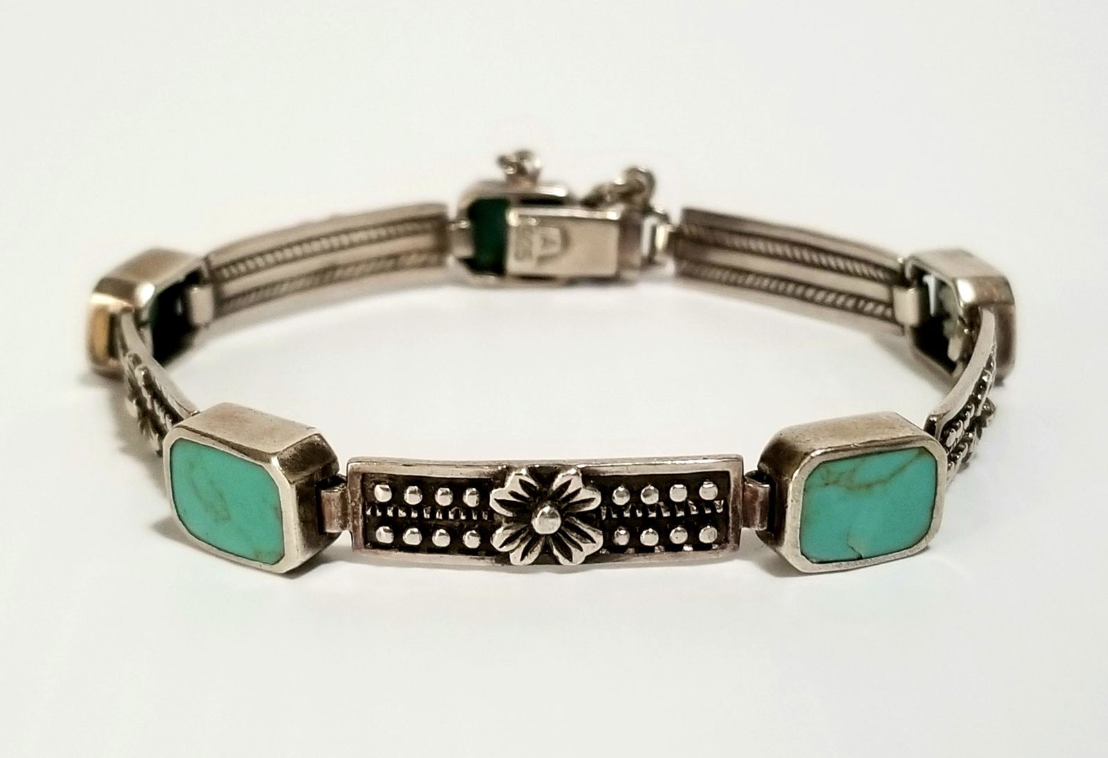 Amazing 925 A Flowers Turquoise Bracelet (1 of 6)