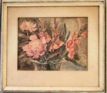 Amazing Laura Coombs Hills (1859 - 1952) Watercolor: Laura Coombs Hills watercolor. 17 x 15 inches. Provenance: private owner. Biography: Known for miniature portraits, floral paintings in pastel on ivory and watercolor, as well as oil and pastel