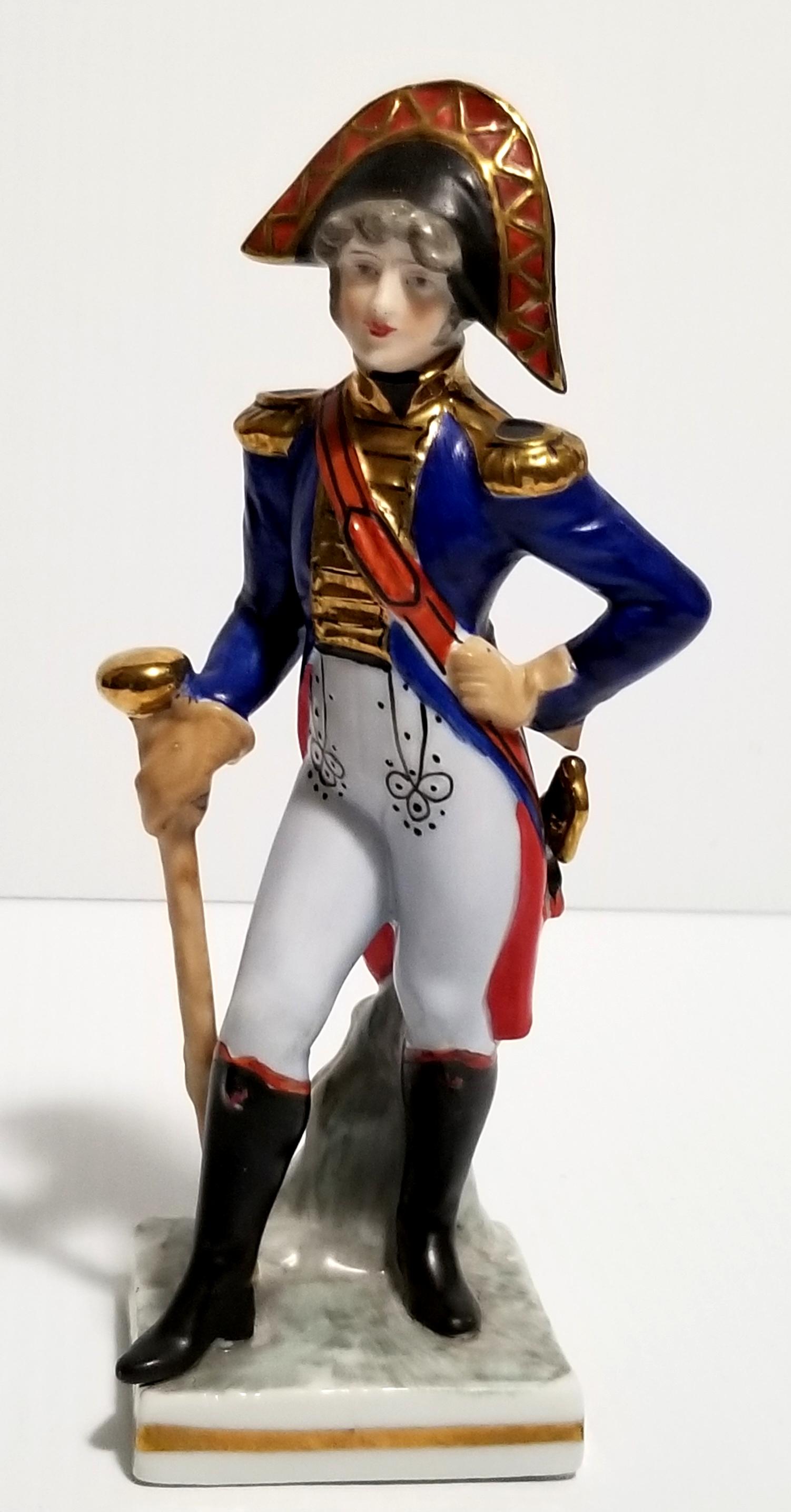 Amazing Sitzendorf Franz Lambour Figurine: Beautiful Sitzendorf Franz Lambour Napoleon soldier porcelain figurine 7 3/8 x 3 1/4 x 2 3/8 inches