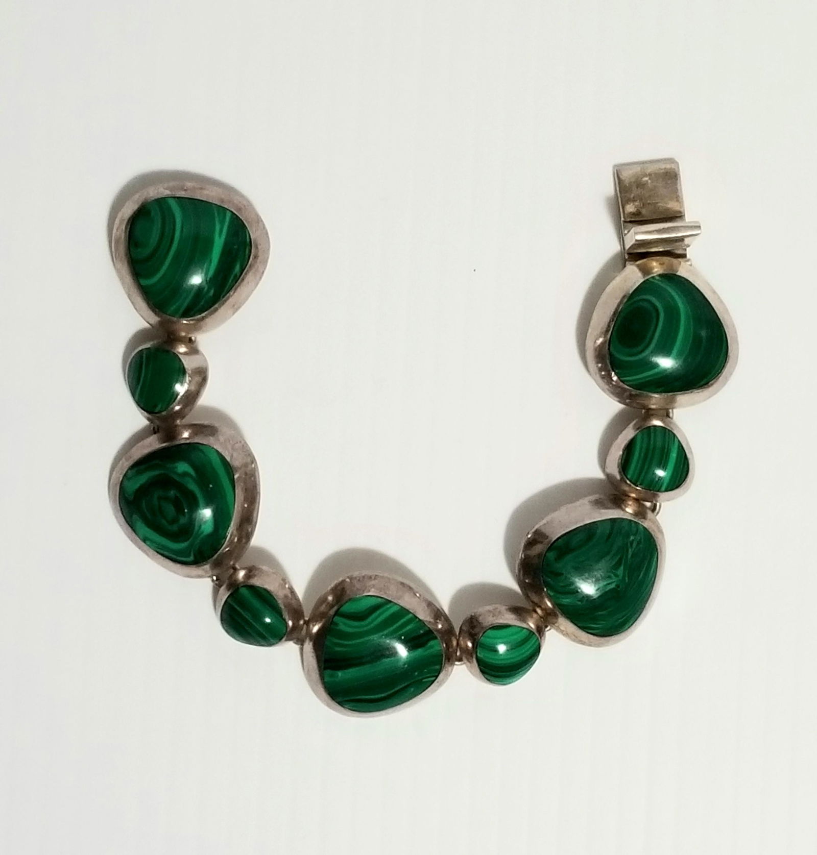Amazing Sterling Taxco Malachite Bracelet (1 of 8)
