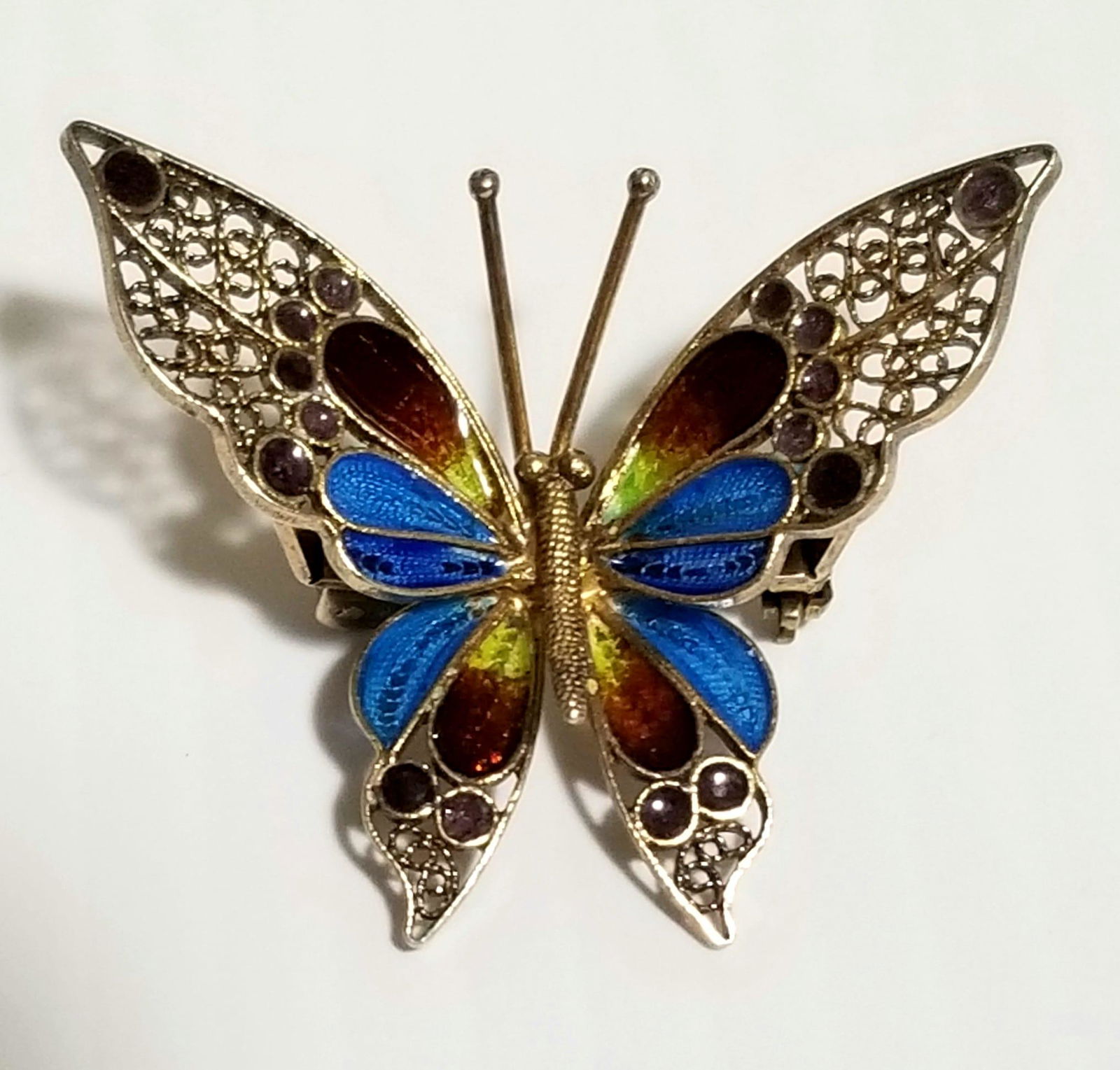 Amazing 800 Sterling Enamel Butterfly Pin Brooch (1 of 5)