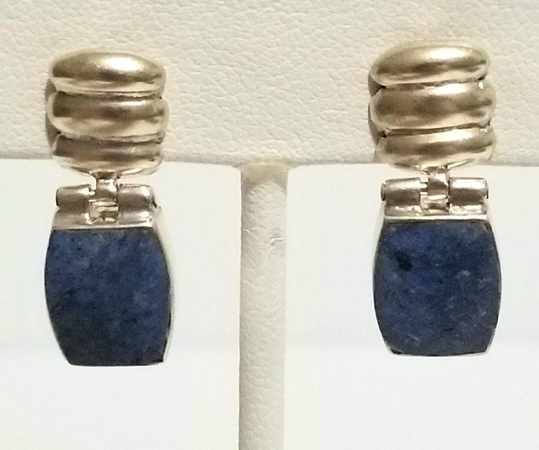 Amazing 950 Sterling Lapis Lazuli Earrings: Nice 950 sterling silver art deco Lapis Lazuli earrings, 7/8 x 3/8 inches. 3.9 grams.