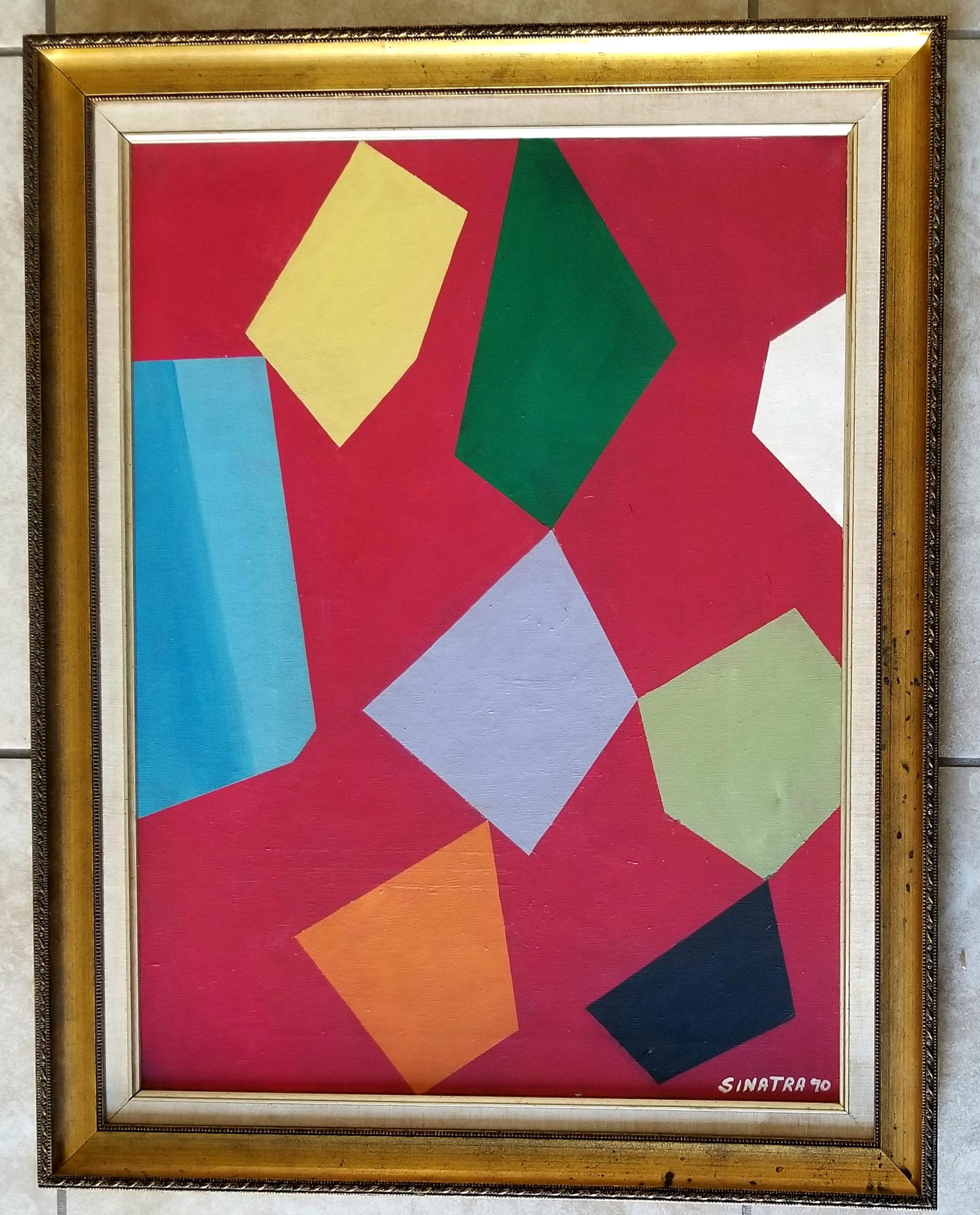 Amazing Frank Sinatra 1990 Acrylic Canvas: Attributed to Frank Sinatra, it does not have COA. Medium: acrylic canvas, 28 x 22 inches. There is a little dent, it is not a hole, please refer to photos for more details. Provenance: private owner.