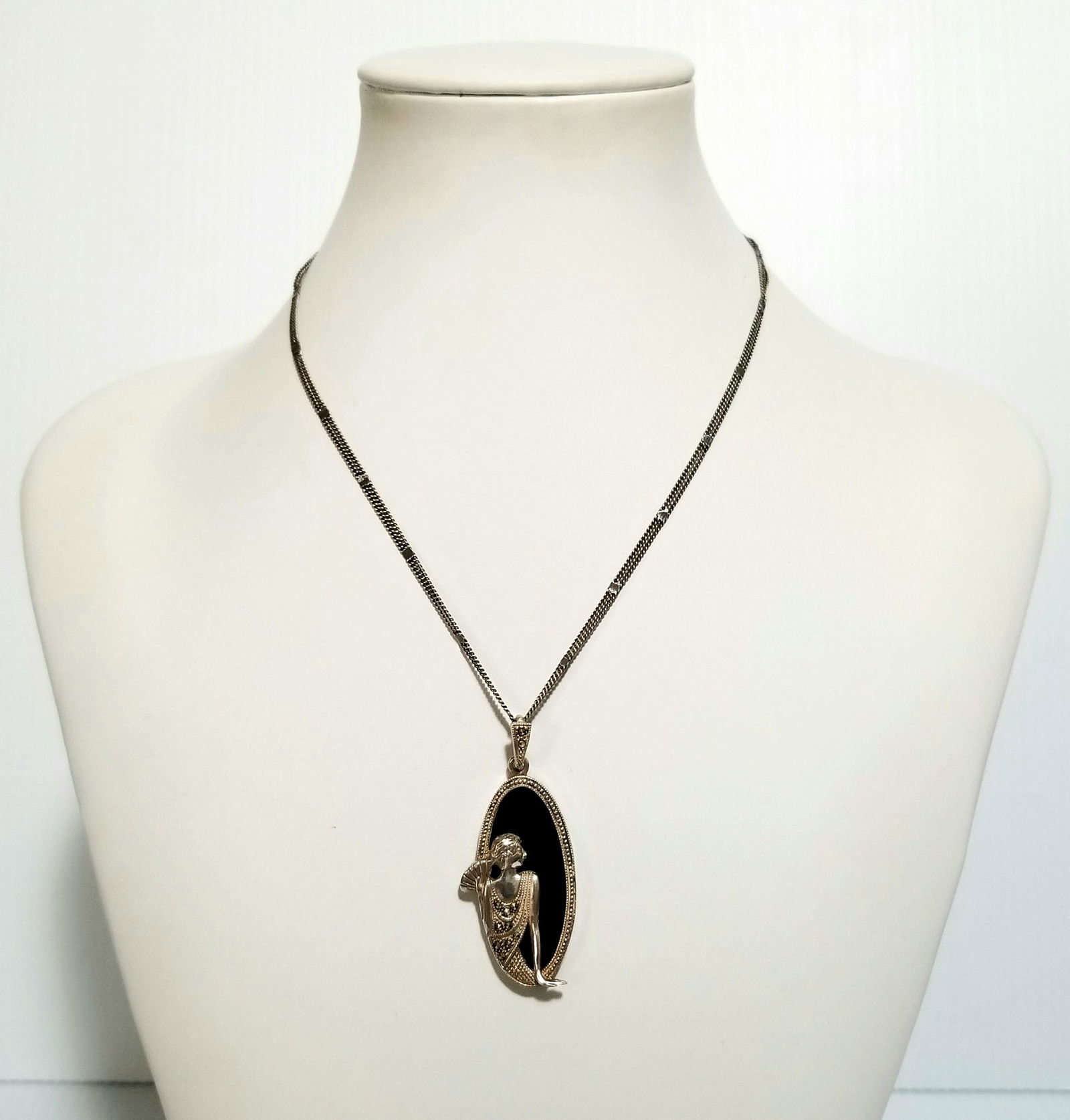 Amazing 925 Sterling Art Deco Lady Necklace (1 of 8)