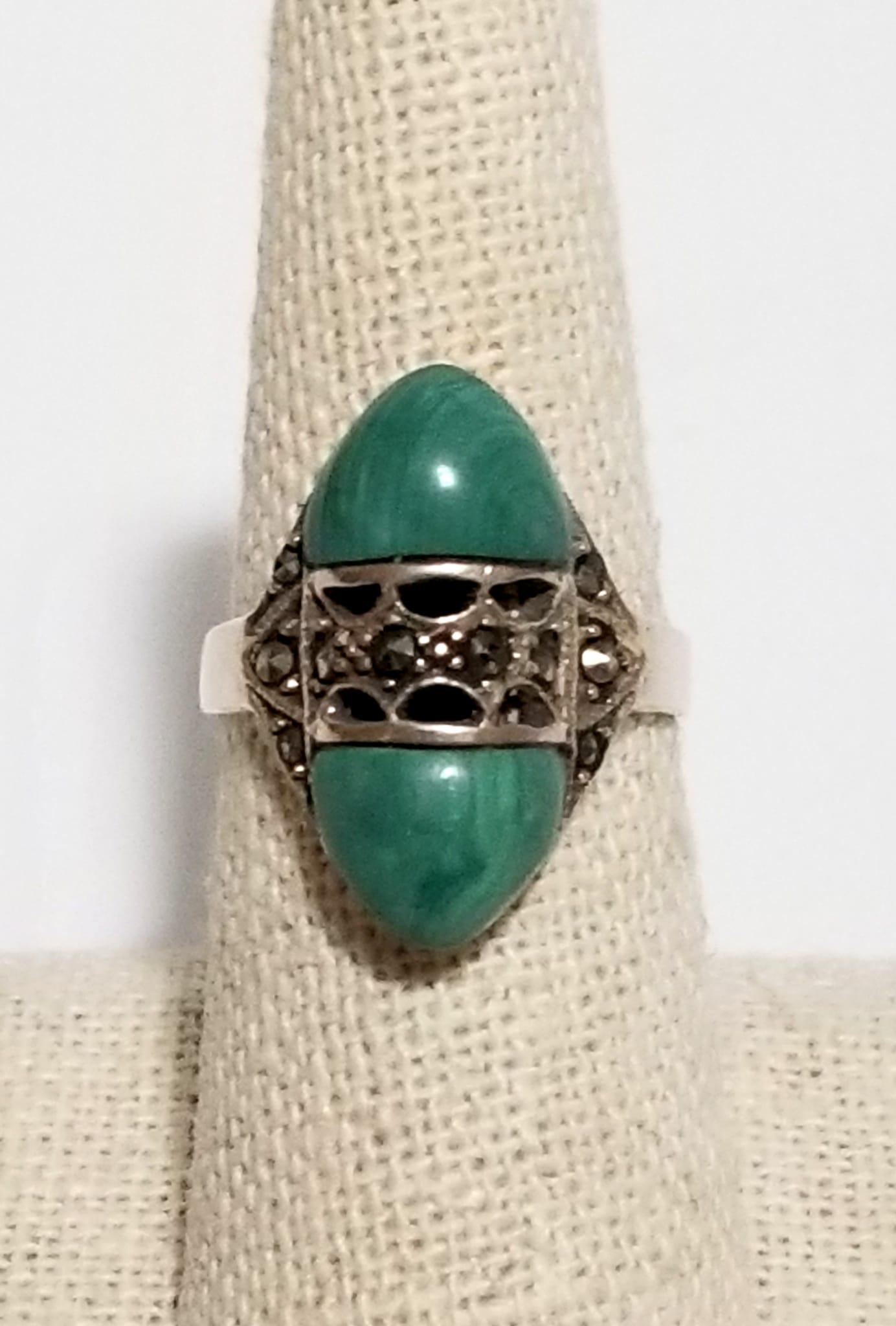 Amazing 925 Sterling Turquoise Marcasite Ring (1 of 4)