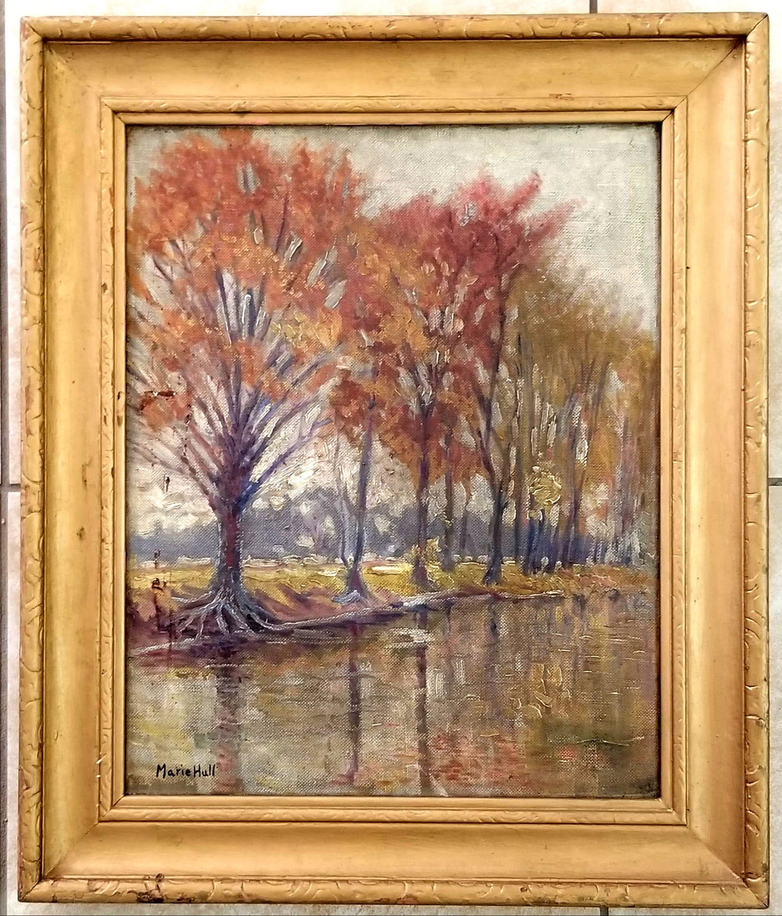 Amazing Marie Hull Oil Canvas: Marie Hull oil canvas. 25.5 x 21.5 inches. Beautiful landscape. Provenance: private owner. There are some stains on the left side, please refer to photos for more details. Biography: 1890 - 1980. Pain
