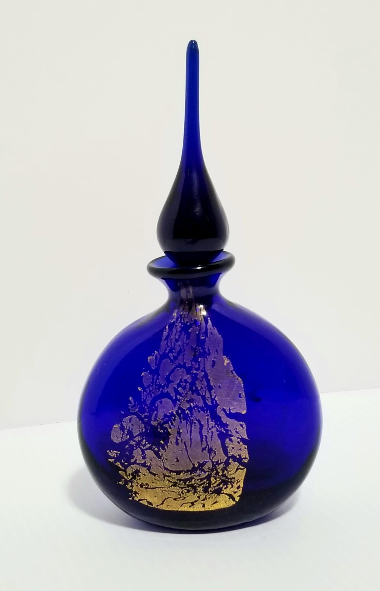 Amazing Blue Gold Inside Perfume Bottle: Beautiful blue and gold inside perfume bottle, 7 x 3 3/4 x 1 1/2 inches.