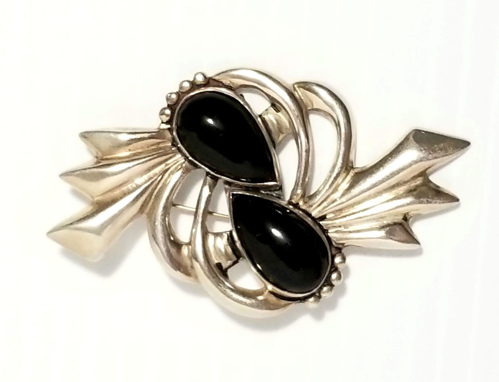 Amazing 925 Taxco Mexico Black Onyx Pin Brooch (1 of 5)