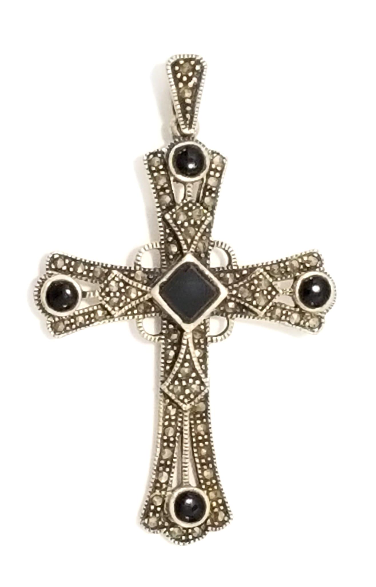 Amazing 925 Black Onyx Marcasite Cross Pendant (1 of 5)
