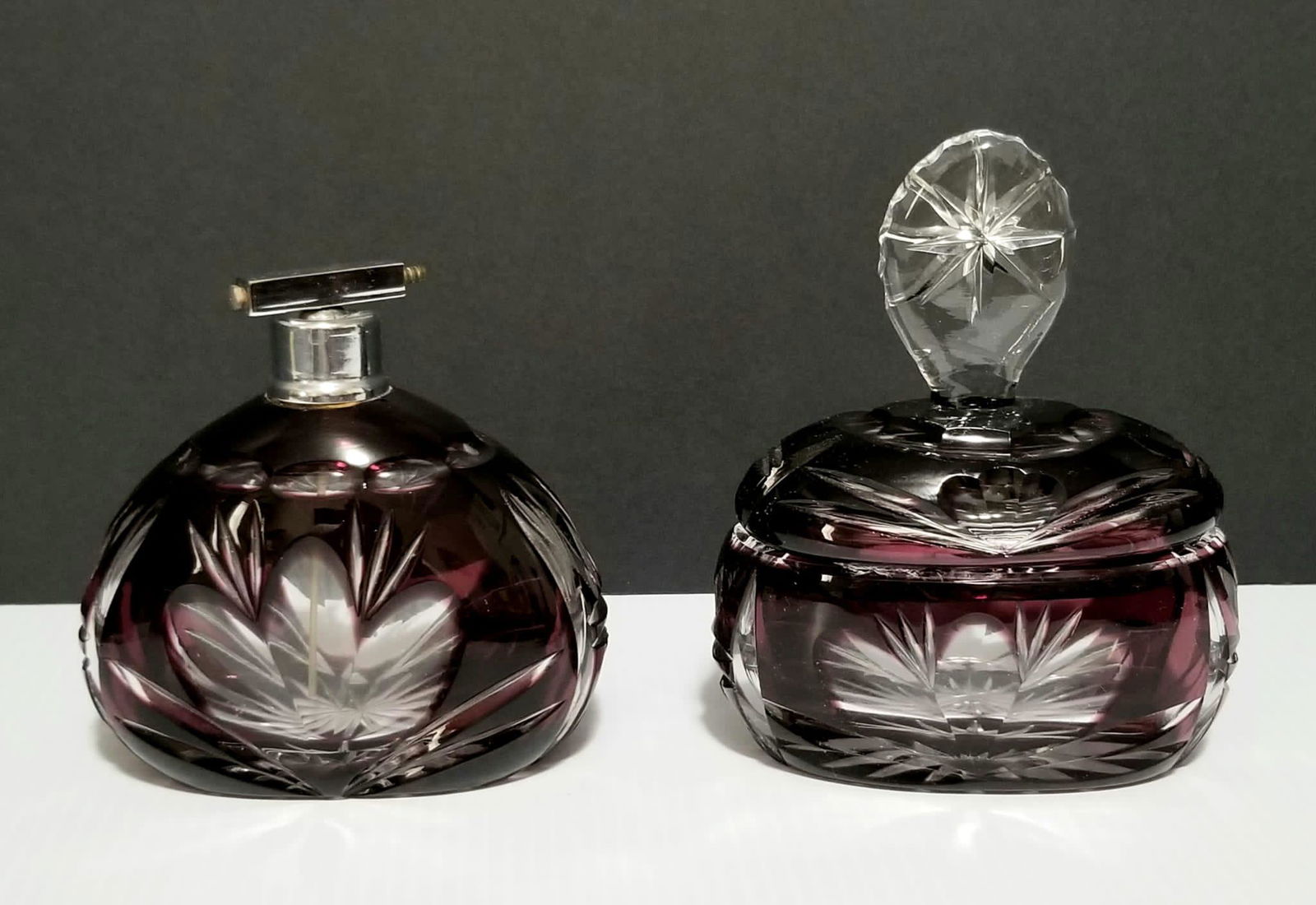 Amazing Hand Cut Perfume Bottle & Powder Box Pair (1 of 8)