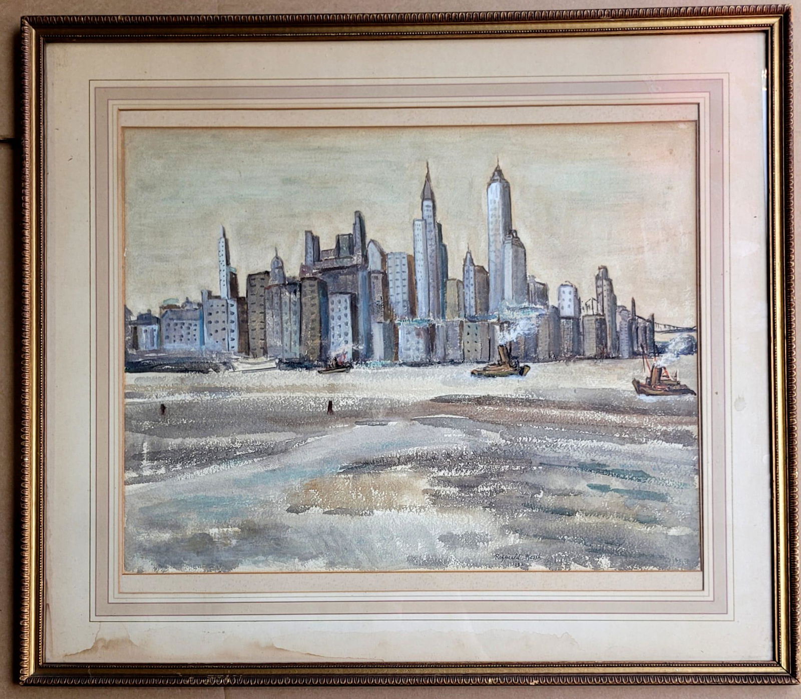 Amazing Reginald Marsh 1932 Watercolor Paper: Beautiful Reginald Marsh watercolor paper. 31 x 27 inches. Provenance: private owner. Biography: 1898 - 1954. Reginald Marsh was born in Paris, France in 1898, the child of artist parents. He was born