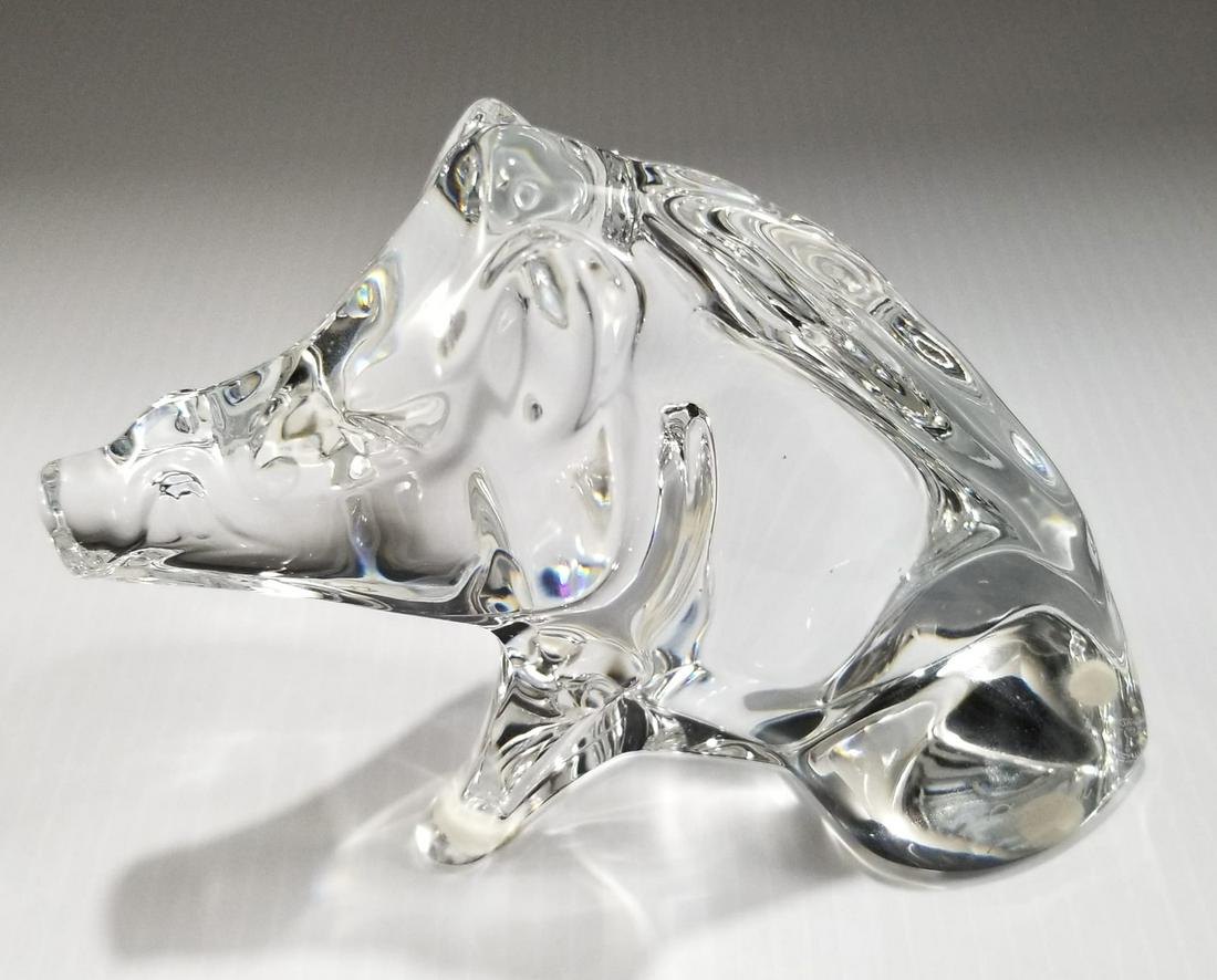 Amazing Baccarat Clear Pig Art Glass: Nice Baccarat, France, clear pig art glass, signed and stamped, 6 1/2 x 4 1/4 x 3 inches.