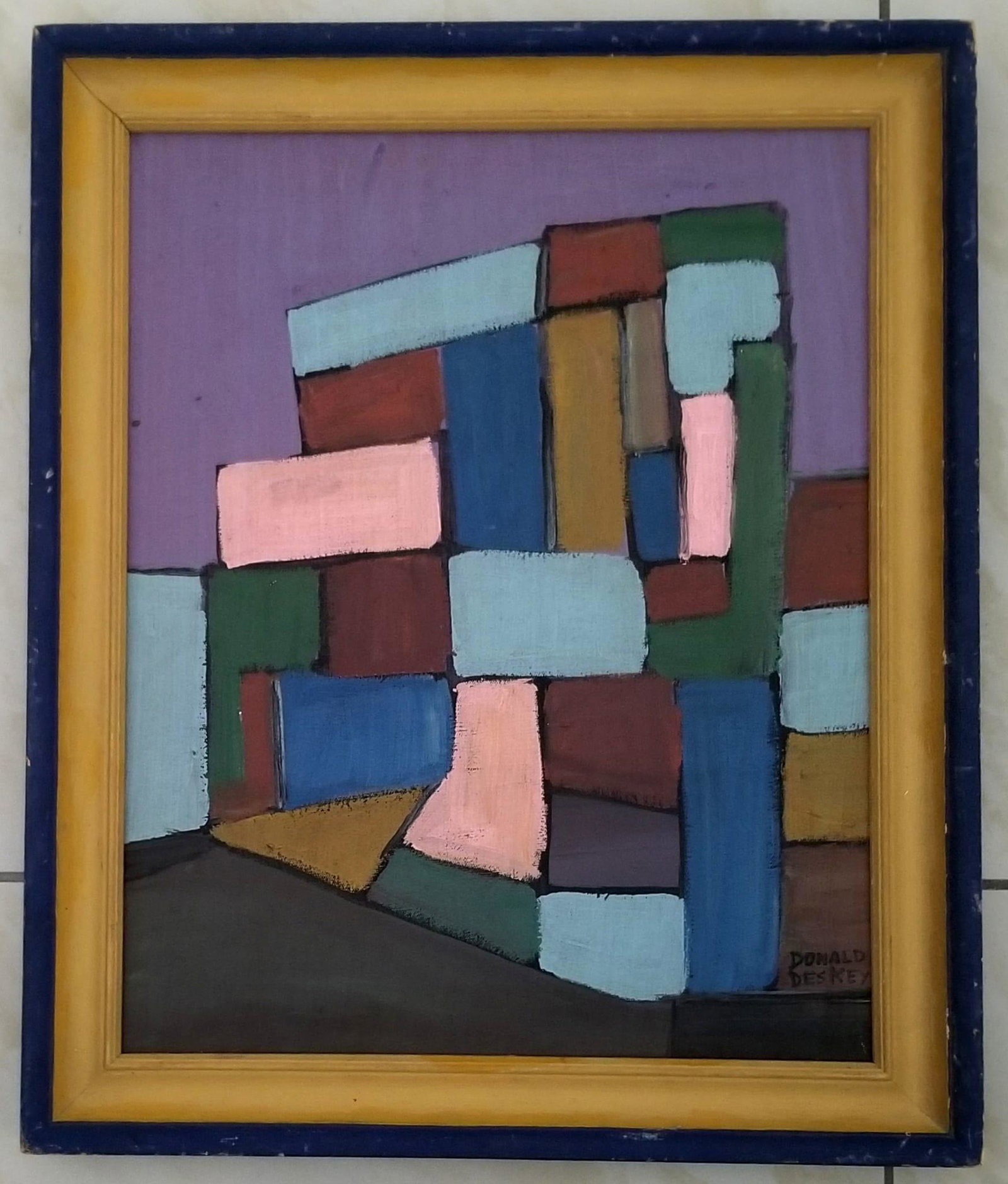 Amazing Donald Deskey Oil Canvas: Attributed to Donald Deskey, it does not have a COA. Medium: oil canvas, 23 x 20 inches. Provenance: private owner from New Jersey. Biography: 1894 - 1989. A designer and painter, Donald Deskey was bo