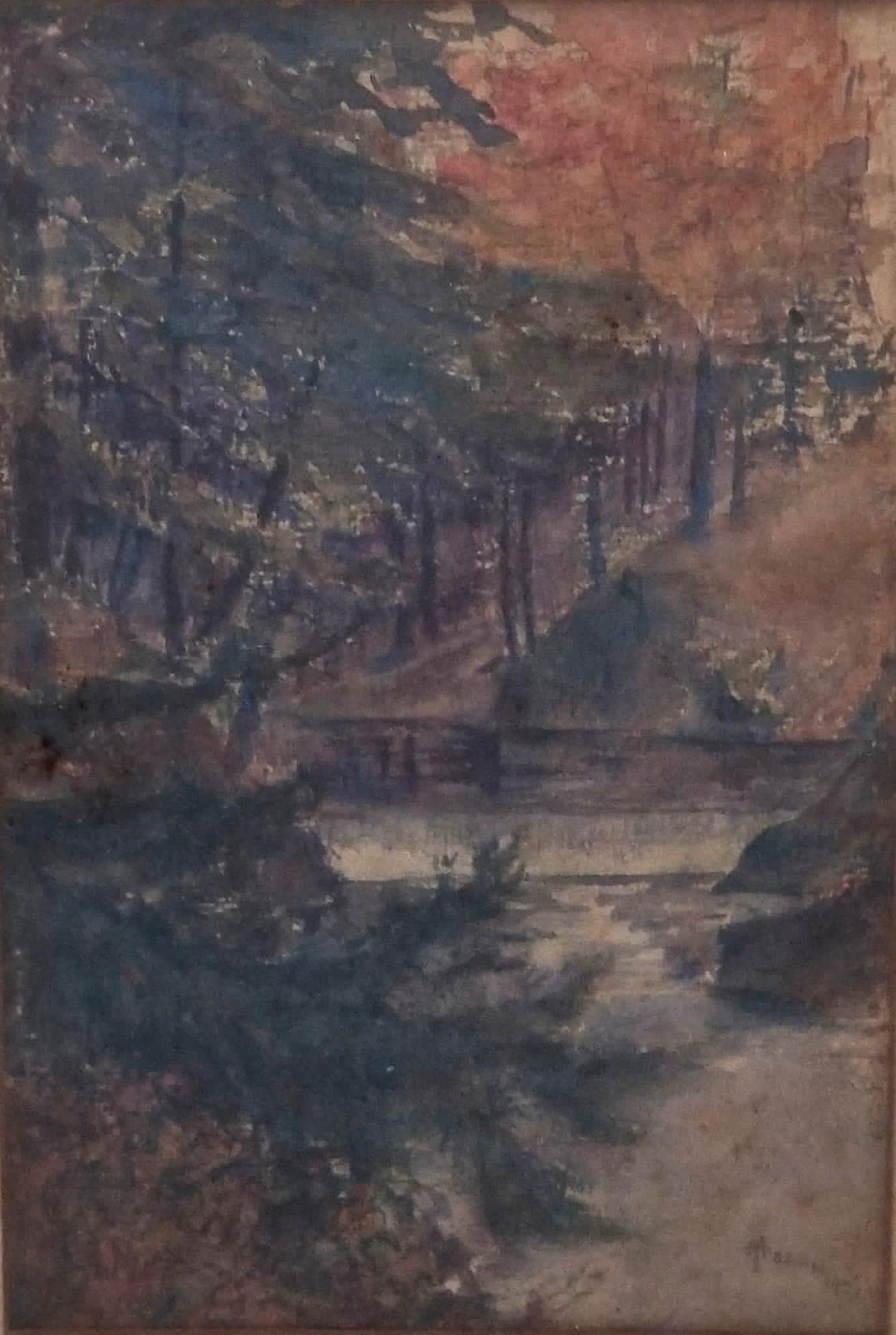 Amazing Thomas Moran 1921 Watercolor Paper: Beautiful Thomas Moran watercolor paper, antique painting, 9 x 7 inches. Provenance: private owner. Biography: 1837 - 1926. Regarded as the primary artist of the final decades of Western exploration,