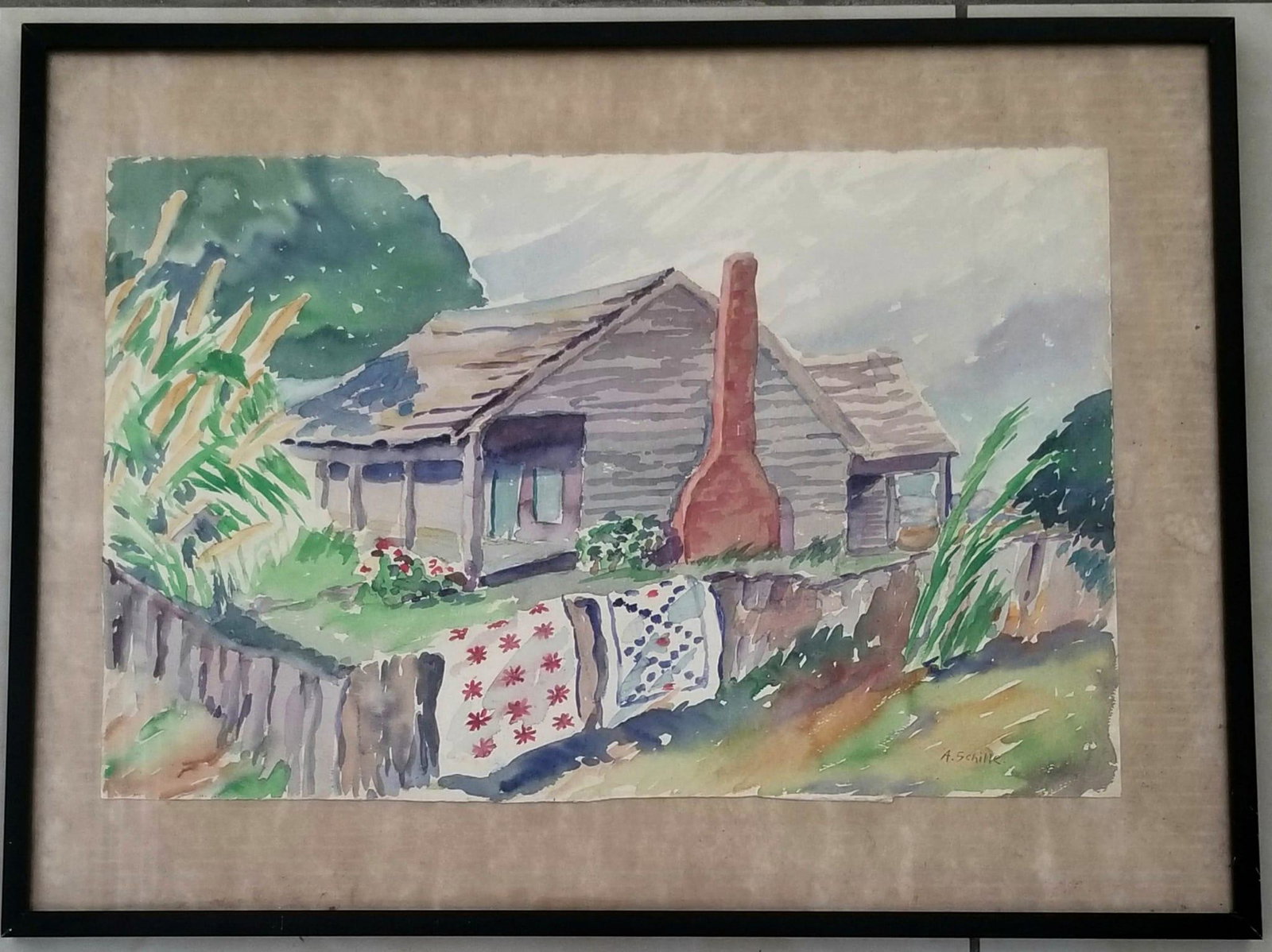 Amazing Alice Schille Watercolor Paper: Beautiful Alice Schille watercolor paper, 24 x 18 inches. Provenance: private owner. Biography: 1869 - 1955. A painter in watercolor and oil, Alice Schille was a prolific artist using modernist styles