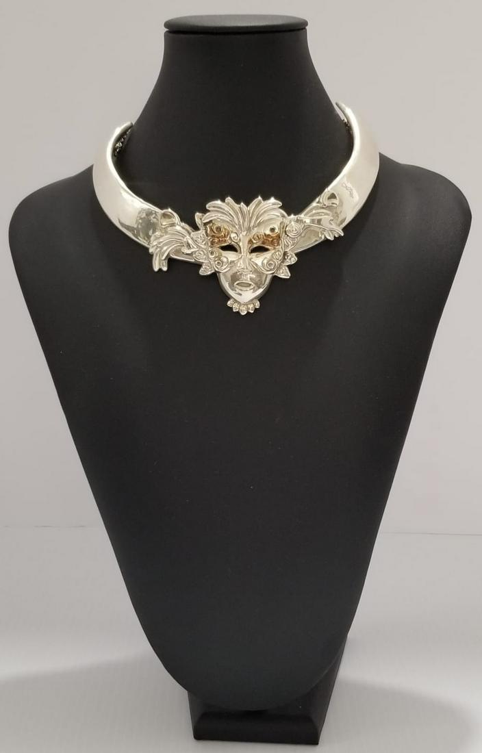 Amazing Sam Philipe 925 Sterling Silver Chocker Necklace: Beautiful Sam Philipe 925 sterling silver, two tones, mask chocker necklace, 6 x 2 inches, 57.2 grams.
