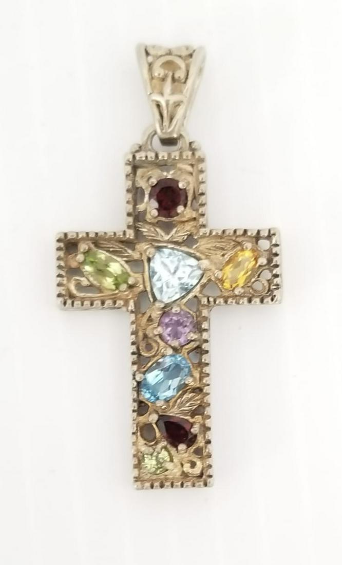 Amazing 925 Sterling Silver Multistone Cross Pendant (1 of 4)