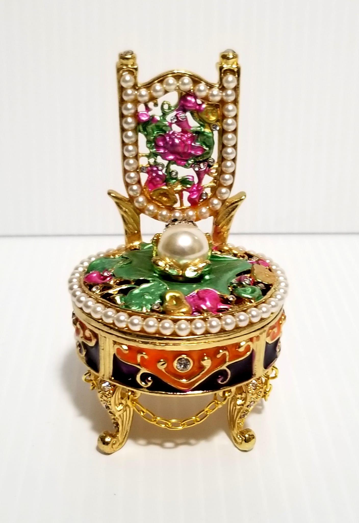 Amazing Enamel Pearl Zirconia Trinket Box: Beautiful enamel pearl and zirconia trinket box, 3 5/8 x 2 3/8 inches round