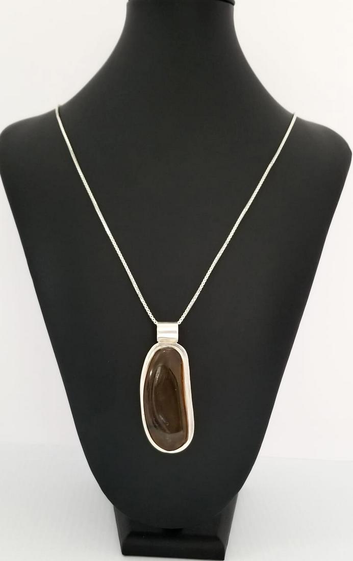 Amazing 925 Sterling Silver Italy Large Amber Pendant Necklace (1 of 8)