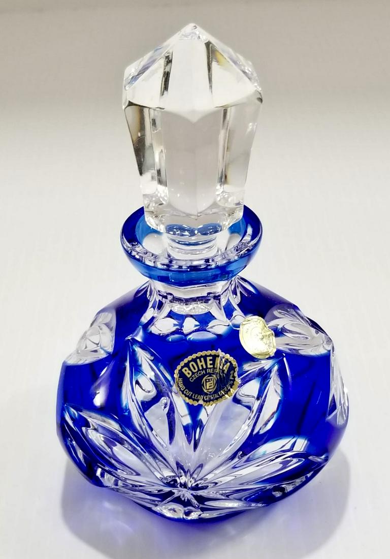 Amazing Bohemia Hand Cut Blue & Clear Perfume Bottle (1 of 6)