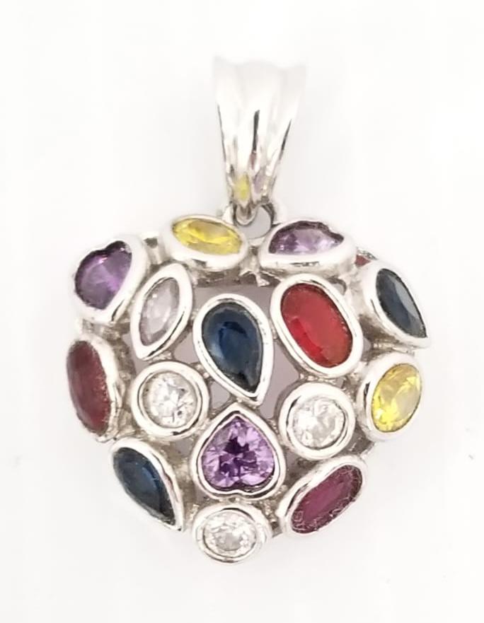 Amazing 925 Sterling Silver Heart Multistone Pendant (1 of 5)