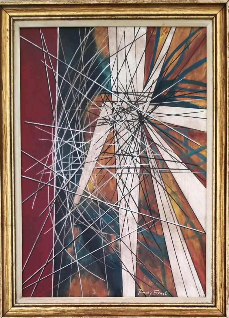 Amazing Jimmy Ernst Oil Canvas: Amazing Jimmy Ernst oil canvas, 18 x 13 inches. Provenance: private owner. Biography: 1920 - 1984. Jimmy Ernst decided early in life not to become an artist, for fear of being in the shadow of his fat