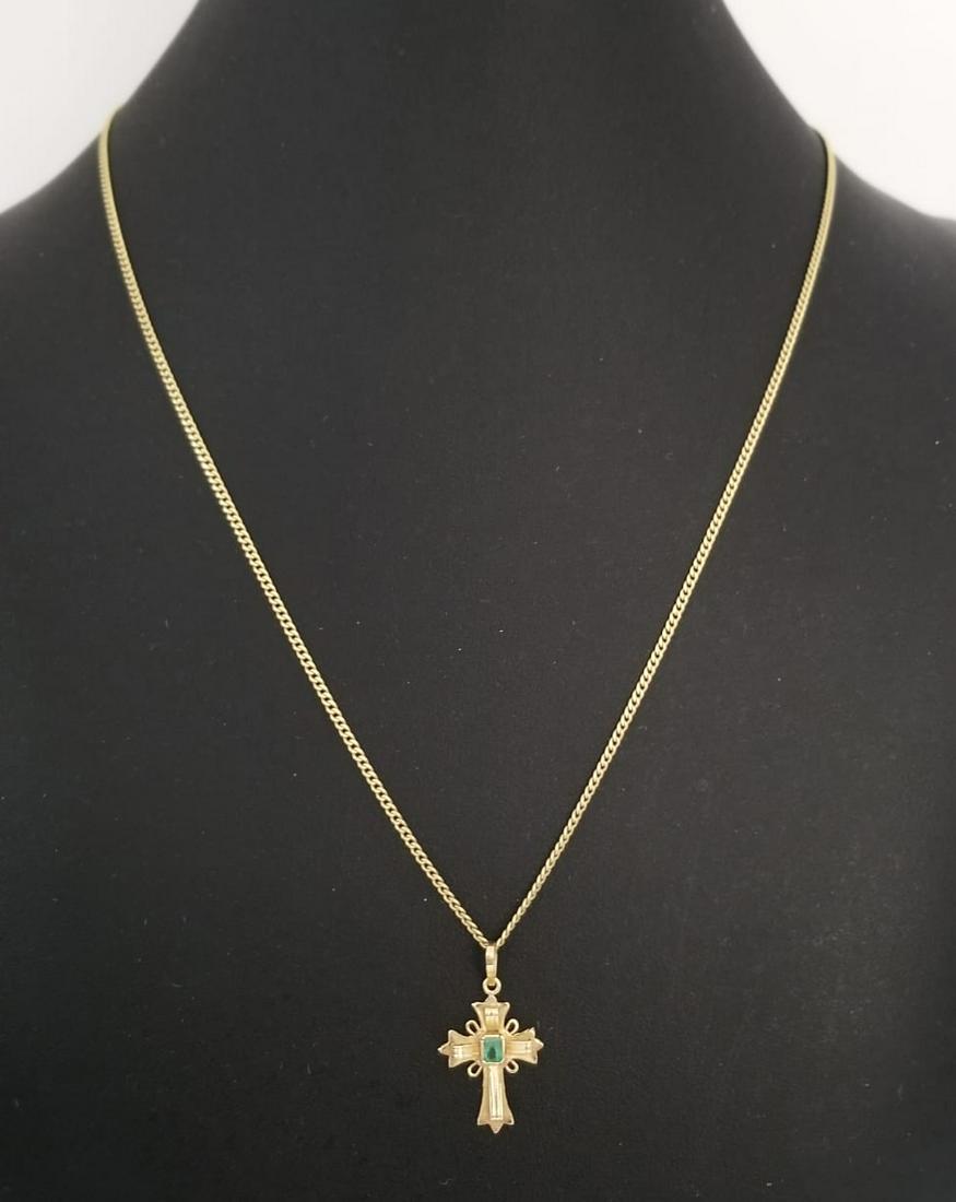 Amazing 18KT Gold Emerald Cross Pendant Necklace (1 of 8)