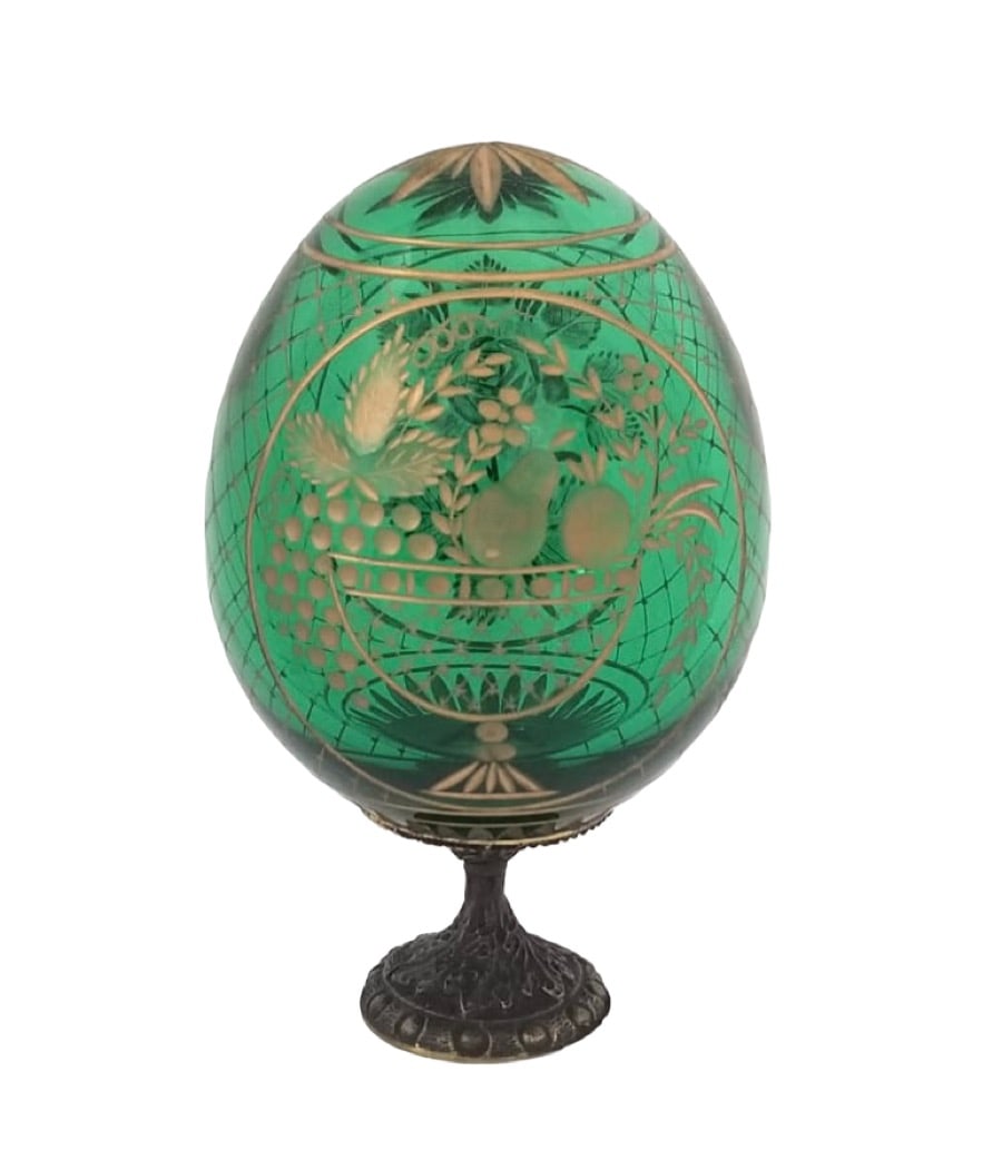 Amazing Gold Painted Green Crystal Faberge Egg (1 of 3)