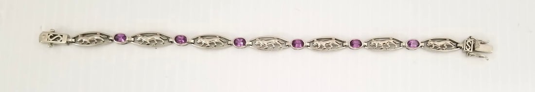 Amaizng Vtg DBJ Style Amethyst Feline Sterling Bracelet (1 of 6)