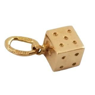 Amazing 18KT Gold Dice Pendant: Beautiful 18kt yellow gold dice pendant, 5/8 x 1/4 inches, 1.2 grams, 0.8 dwt.
