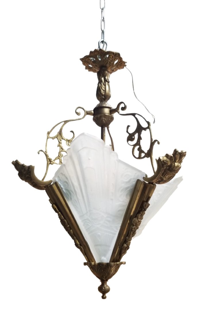 Amazing Art Deco 3 Lights Frosted Glass Bronze Lamp (1 of 4)